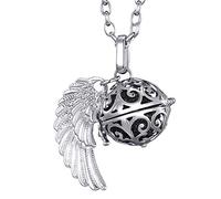 Morella collar ángel de la guarda de acero inoxidable 70 cm con colgante alas de ángel y bola de resonancia Circonita negro Ø 16 mm para damas en bolsa para joyas