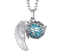 Morella Collar ángel de la Guarda de Acero Inoxidable 70 cm con Colgante alas de ángel y Bola de resonancia de circonita de Color Turquesa Ø 16 mm para Damas en Bolsa para Joyas