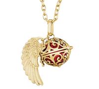 Morella collar ángel de la guarda de acero inoxidable oro 70 cm con colgante alas de ángel y bola de resonancia de color rojo 16 mm para damas en bolsa para joyas