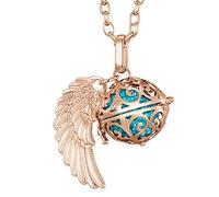 Morella Collar ángel de la Guarda de Acero Inoxidable Oro Rosa 70 cm con Colgante alas de ángel y Bola de resonancia de circonita de Color Turquesa 16 mm para Damas en Bolsa para Joyas