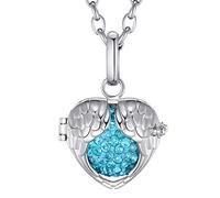 Morella Collar de Acero Inoxidable 70 cm con Colgante alas de ángel-corazón y Bola de resonancia de circonita Ø 16 mm para Damas en Bolsa para Joya Color Turquesa