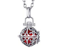 Morella Collar de Acero Inoxidable 70 cm con Colgante Ornamento y Bola de resonancia Ø 16 mm para Damas en Bolsa para Joya Color Rojo