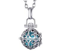 Morella Collar de Acero Inoxidable 70 cm con Colgante Ornamento y Bola de resonancia de circonita Ø 16 mm para Damas en Bolsa para Joya Color Turquesa