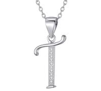 Morella collar de mujer con colgante letra T de 925 plata rodiada con piedras de circonita para damas 45cm color blanco