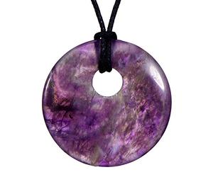 Morella Collar para Mujer 80 cm y Colgante de Gema en Forma de Donut Amatista en Bolsa de Terciopelo