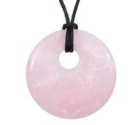 Morella Collar para mujer 80 cm y colgante de gema en forma de donut Cuarzo rosado en bolsa de terciopelo