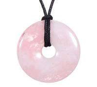 Morella Collar para Mujer 80 cm y Colgante de Gema en Forma de Donut Cuarzo Rosado en Bolsa de Terciopelo