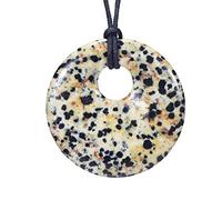 Morella Collar para Mujer 80 cm y Colgante de Gema en Forma de Donut Diaspro dalmata en Bolsa de Terciopelo