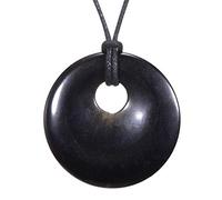 Morella Collar para Mujer 80 cm y Colgante de Gema en Forma de Donut Obsidiana Negra en Bolsa de Terciopelo