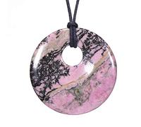 Morella Collar para Mujer 80 cm y Colgante de Gema en Forma de Donut Rhodonit en Bolsa de Terciopelo