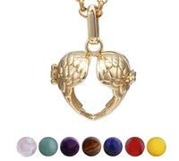 Morella Mujeres Collar 70 cm Acero Inoxidable con Colgante corazón alas del ángel y 7 Piedras Preciosas Gema Bolas de Chakra en Bolsa Der joyería