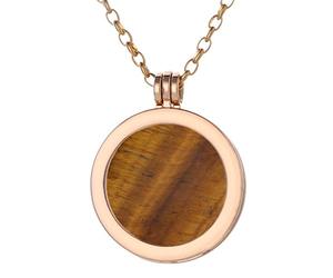 Morella Mujeres Collar 70 cm Acero Inoxidable Oro y Colgante con Coin Moneda Amuleto de Piedra Preciosa Gema Ojo de Tigre 33 mm Plato de Chakra en Bolsa de joyería