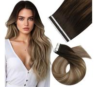 Moresoo Extension Adhesivas De Cabello Marrón Oscuro A Dorado Con Rubio Extensiones Liso de Pelo Extensiones Adhesivas Pelo Natural #4/10/16 50cm 10PCS 25g