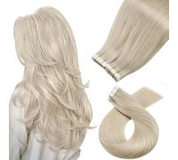 Moresoo Extensiones Adhesivas Pelo Natural 40 cm 100 g 40pcs Fácil Colocación y Retirada Extensiones Pelo Natural Adhesivas Rubio Platino Para Principiantes #60 Para Volumen y Longitud Inmediatos