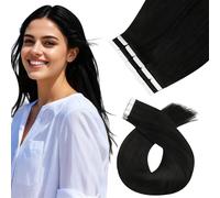 Moresoo Extensiones Adhesivas Pelo Natural 55cm Extensiones Adhesivas Pelo Negro Largo Extensiones Pelo Natural de Tape in Extensions #1 10pcs 25g