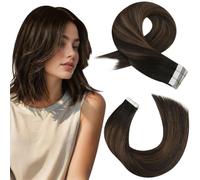 Moresoo Extensiones Adhesivas Pelo Natural Balayage Extensiones Pelo Natural Adhesivas Marrón Oscuro con Marrón Castaño Extensiones de Tape Invisibles 30cm 40 Piezas 60g #2/6/2