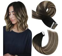 Moresoo Extensiones Adhesivas Pelo Natural Balayage Negro Natural a Marrón Oscuro con Rubio Dorado Extensiones Pelo Natural Adhesivas 30 cm 30 g 20pcs #1B/3/27 Fácil Colocación y Retirada