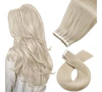 Moresoo Extensiones Adhesivas Pelo Natural Cabello Humano Extensiones Adhesivas 40 Piezas Rubio Platino Extensiones de Pelo Natural Adhesivas Invisibles 40 cm 100g #60