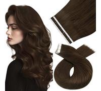 Moresoo Extensiones Adhesivas Pelo Natural Castaño 40cm 10pcs 25g Extensiones Adhesivas Invisibles Pelo Natural Rémy Cabello Liso y Sedoso #4