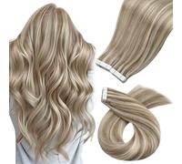 Moresoo Extensiones Adhesivas Pelo Natural Humano Mechas Castaño Claro con Rubio Extensiones Adhesivas 40 Piezas Hair Extensions Tape in Extensiones de Cabello Natural Adhesivas 45cm 100g #9A/60