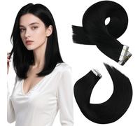 Moresoo Extensiones Adhesivas Pelo Natural Negro Extensiones Adhesivas 40 Piezas Cabello Humano Tape in Extensiones de Pelo Natural Adhesivas 30 cm 60 Gramos #1