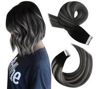 Moresoo Extensiones Adhesivas Pelo Natural Negro y Gris Extensiones Adhesivas Micro Tape Extensiones Pelo Natural Balayage Cabello Humano 35 cm 20pcs 50G #1B/S/1B