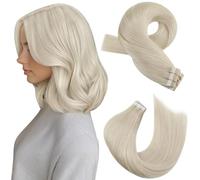 Moresoo Extensiones Adhesivas Pelo Natural Remy Cabello Natural Humano Tape in Extensiones Pelo Natural Adhesivas Rubio Platino Tape in Hair Extensios Blonde 40 Piezas 35 cm 80g #60