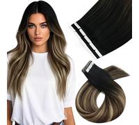 Moresoo Extensiones Adhesivas Pelo Natural Remy Extensiones Adhesivas Cabello Humano Negro a Castaño con Rubio Caramelo Balayage Extensiones Tape Invisible 55cm 10 Piezas 25g #1B/3/27
