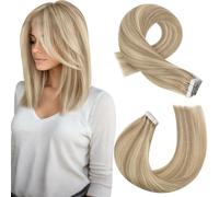 Moresoo Extensiones Adhesivesas Pelo Remy Adhesivo Extensiones de Cabello Humano #16/22 Rubio Miel Iluminado Rubio Medio Extensiones de Cabello Invisibles 20pcs/30g 12 Pulgadas