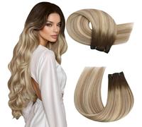Moresoo Extensiones Cortina Remy Extensiones de Cortinas Pelo Natural Liso Cabello Humano Castaño a Rubio con Mechas Weft Hair Extensions Real Hair 55 cm 1 Pieza 100g #3/8/22