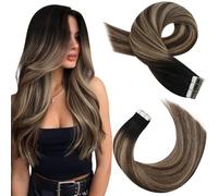 Moresoo Extensiones de Cabello Adhesivas #1B/4/14 Ombre Negro Natural a Marrón Oscuro con Rubio Más Oscuro Skin Weft Extensions 50Gramo/20Piezas 18 Pulgadas Extension Cabello De Remy