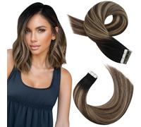 Moresoo Extensiones de Cabello Adhesivas #1B/4/14 Ombre Negro Natural a Marrón Oscuro con Rubio Más Oscuro Skin Weft Extensions 50Gramo/20Piezas 14 Pulgadas Extension Cabello De Remy