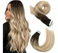 Moresoo Extensiones de cabello humano real con cinta adhesiva, color rubio con raíces marrones degradadas a rubio caramelo con balayage, 20 pulgadas, 20 unidades, 50 g, #2/27/613