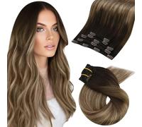 Moresoo Extensiones de Clip de Pelo Natural 45 cm Extensiones de Pelo Natural Clip Balayage Castaño Claro con Rubio Dorado Extensiones Pelo Humano 5pcs 80G #4/10/16
