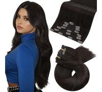 Moresoo Extensiones de Clip de Pelo Natural Humano Extensiones Clip Invisible Pelo Natural Marrón más Oscuro Extensiones de Cabello Humano Remy 35cm 5pcs 70g #2