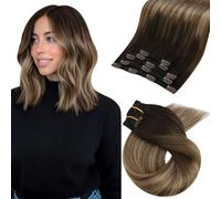 Moresoo Extensiones de Clip de Pelo Natural Liso Extensiones Clip Pelo Humano Marrón a Marrón Dorado con Rubio Ceniza Oscuro Extensiones Pelo Natural Balayage 25 cm 5pcs 70g #4/10/16