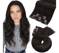 Moresoo Extensiones de Clip de Pelo Natural Remy Extensiones Pelo Humano Clip Marrón Más Oscuro Extensiones de Pelo Marron 50 cm 5pcs 80g#2
