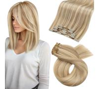 Moresoo Extensiones de Clip de Pelo Natural Rubio Extensiones de Clip Pelo Mechas Rubio Ceniza Oscuro con Rubio Dorado Extensiones de Pelo 35 cm 5pcs 70g #P16/22