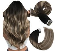 Moresoo Extensiones de Pelo Natural Adhesivas Balayage Mechas de Negro a Marrón Oscuro con Rubio Caramelo 20pcs/50g 20 Pulgadas Tape Adhesivas Cabello Humano