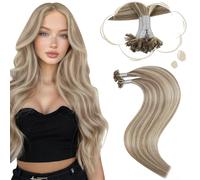 Moresoo Extensiones de Pelo Natural Queratina Marrón Claro y Rubio Platino Remy Humano Extensión Keratine Caliente Invisible 50 Mechas #P9A/60 35cm 40g