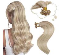 Moresoo Extensiones de Queratina Pelo Natural Remy Extensiones Queratina Pelo Natural Rubio con Rubio Ceniza Extensiones Pelo Natural 1 g Queratina Extensiones Rubias 45cm 50S 50G #P18/613
