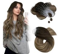 Moresoo Extensiones Micro Ring Pelo Natural Balayage Extensiones Pelo Natural Micro Loop Marrón Oscuro a Marrón Dorado con Rubio Ceniza Oscuro Micro Ring Hair Extensions 55cm 50S 50G #4/10/16