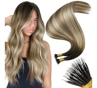 Moresoo Extensiones Nano Ring Balayage Marrón Oscuro a Marrón Dorado con Rubio Nano Ring Extensiones de Cabello Natural Humano Extensiones Remy 45cm 50S 50G #4/10/16