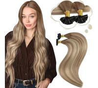 Moresoo Extensiones Pelo Natural Queratina Cabello Humano Extensiones de Keratina Pelo Natural Balayage Castaño Claro con Rubio Extensiones Queratina Remy 45cm 50g 50S #8/22/8