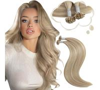 Moresoo extensiones pelo natural queratina rubio a rubio medio queratina para extensiones de cabello 45cm extensiones de cabello natural queratina #P16/22 50S 50G