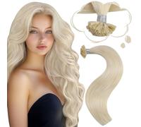 Moresoo Extensiones Pelo Natural Queratina Rubio Platino Extensiones Queratina Pelo Natural Liso Cabello Humano Extensiones de Queratina Pelo Natural Remy 35cm 40G #60