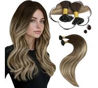 Moresoo Extensiones Queratina Balayage Cabello Natural Humano Extensiones Keratina Pelo Natural Remy Extensiones de Pelo Queratina Castaño Oscuro a Castaño Medio con Rubio 50cm 50G 50S #4/6/613