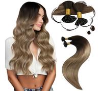 Moresoo Extensiones Queratina Cabello Humano #4/10/16 Ombre Castaño a Rubio Dorado Utip Extensiones Pelo Natural 50g/50s 18 Pulgadas Cabello Liso y Sedoso