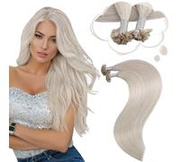 Moresoo Extensiones Queratina Cabello Humano Remy 40cm 50G 50S Extensiones de Queratina Rubia Blanca Extensiones de Queratina Extensiones de Keratina de Pelo Natural Cabello Color 60A