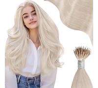 Moresoo Nano Ring Extensiones Pelo Natural Corto Cabello Humano 35cm 50S 50G Extensiones Nano Ring Pelo Natural Blanco Rubio Nano Ring Hair Extensions Blonde #60A